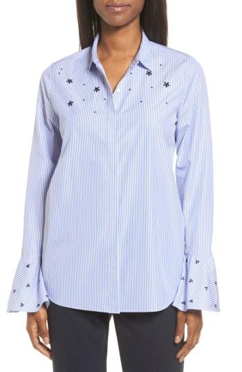 Women's Classiques Entier Embroidered Stripe Poplin Blouse - Blue