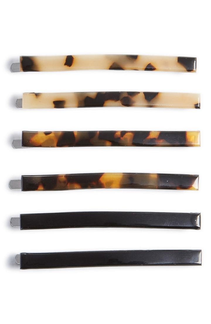 Tasha Set Of 6 Hair Clips, Size - Brown
