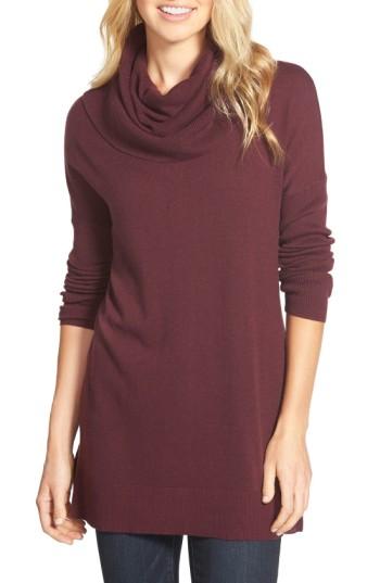 Petite Women's Caslon Side Slit Cowl Neck Tunic, Size P - Burgundy