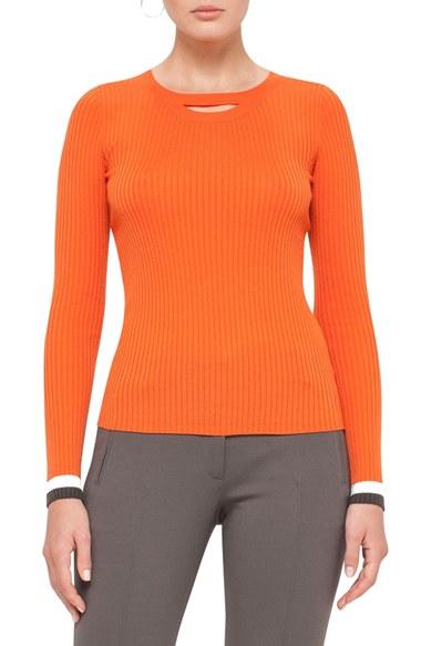 Women's Akris Punto Bicolor Rib Knit Wool Sweater