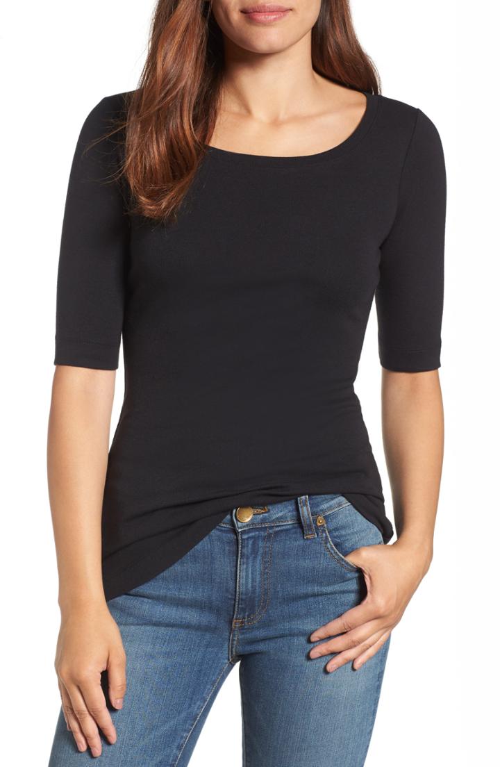 Petite Women's Caslon Ballet Neck Cotton & Modal Knit Elbow Sleeve Tee P - Orange