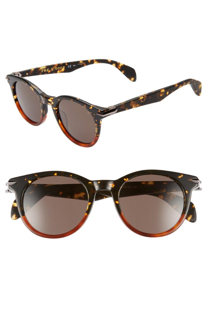 Women's Rag & Bone 49mm Round Sunglasses - Black/ Havana Honey