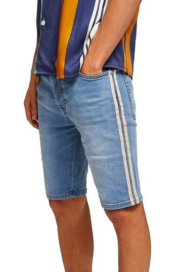 Men's Topman Tape Stretch Skinny Fit Denim Shorts - Blue