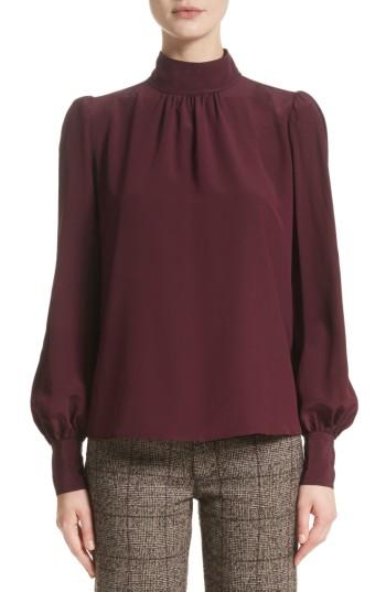 Women's Marc Jacobs Bishop Sleeve Silk Crepe De Chine Blouse - Burgundy