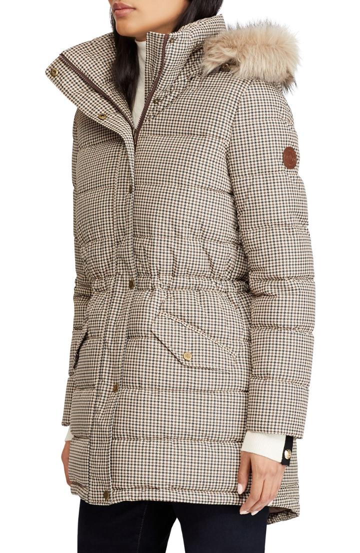 Women's Lauren Ralph Lauren Print Quilted Parka With Faux Fur