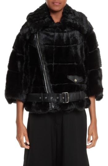Women's Noir Kei Ninomiya Crop Faux Fur Coat - Black