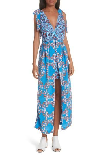 Women's Sandro Floral Plunging Side Slit Dress Us / 34 Fr - Blue