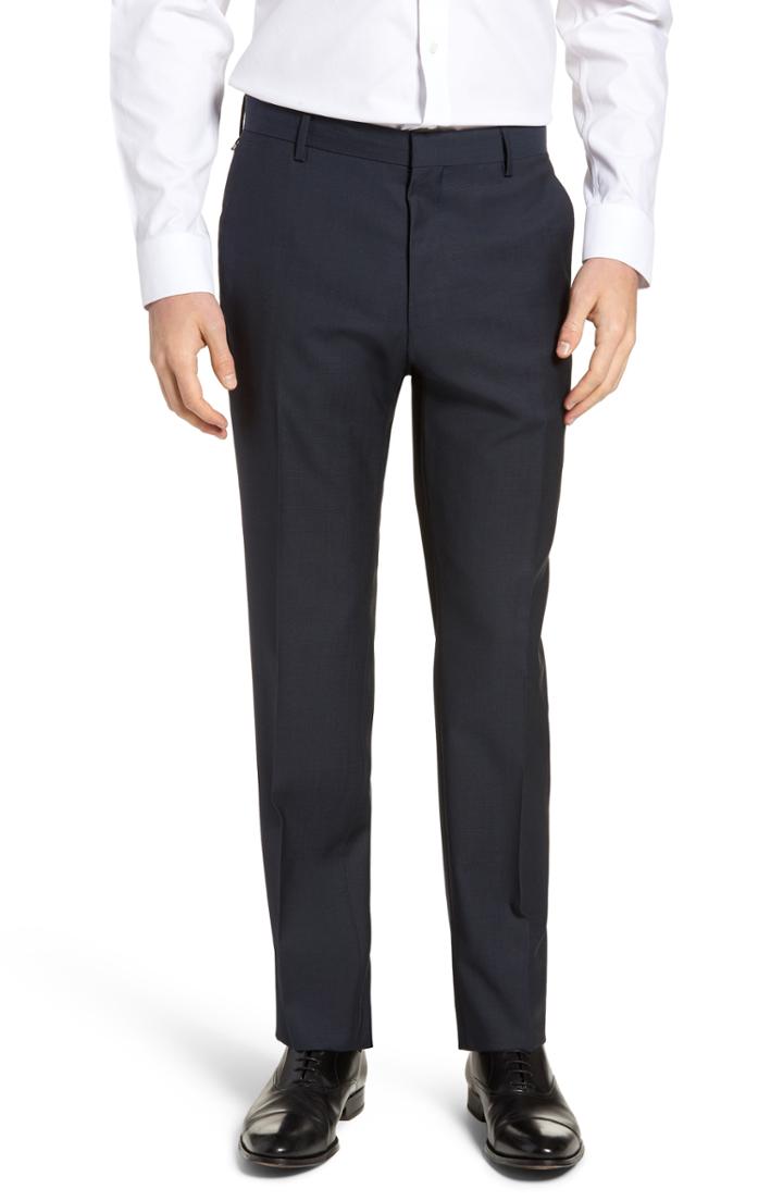 Men's Boss Barnes Flat Front Solid Wool Trousers