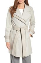 Women's Badgley Mischka Faux Leather Trim Wool Blend Coat, Size - Grey