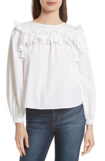 Women's La Vie Rebecca Taylor Ruffle Poplin Top - Ivory