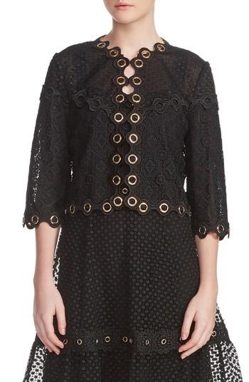 Women's Maje Grommet Trim Lace Jacket - Black