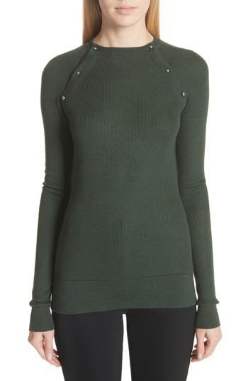 Women's Jason Wu Button Seam Silk & Merino Wool Sweater - Green