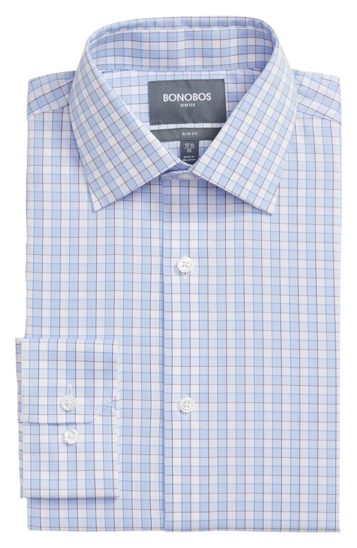 Men's Bonobos Bromley Slim Fit Stretch Check Dress Shirt 33 - Blue