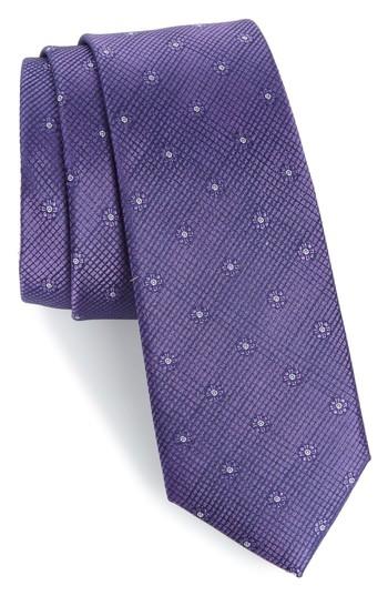 Men's Calibrate Fleur Medallion Silk Skinny Tie, Size - Purple