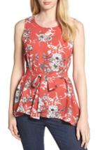 Women's Bobeau Asymmetrical Tie Front Stretch Crepe Blouse - Red