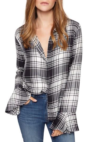 Women's Sanctuary Nightscape Plaid Ruffle Cuff Shirt - Blue