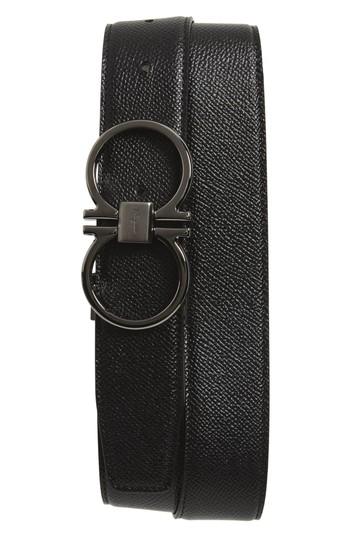 Men's Salvatore Ferragamo Double Gancio Leather Belt - Black/ T Moro