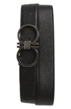 Men's Salvatore Ferragamo Double Gancio Leather Belt - Black/ T Moro