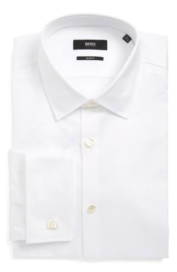 Men's Boss Jameson Slim Fit Diamond Weave French Cuff Tuxedo Shirt .5 R - White