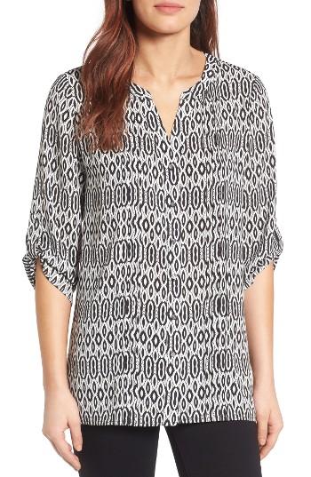 Women's Chaus Roll Sleeve Print Blouse - Black