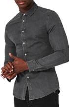 Men's Topman Muscle Fit Bleach Denim Shirt, Size - Grey