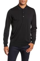 Men's John Smedley Slim Fit Long Sleeve Merino Polo - Black
