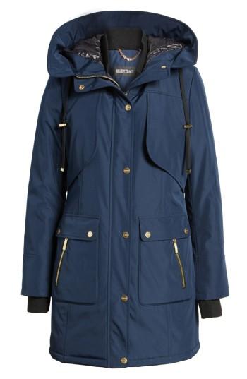 Petite Women's Ellen Tracy Quilted Techno Parka P - Blue