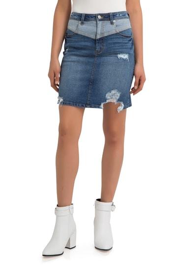 Women's Jordache V-front Ripped Denim Skirt - Blue