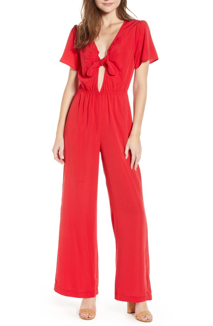 Women's Love, Fire Flutter Sleeve Jumpsuit - Red