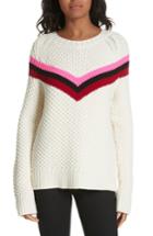 Women's Milly Varsity Stripe Popcorn Stitch Wool Blend Sweater, Size - White