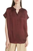 Women's Vince Shirred Neck Silk Pullover - Burgundy