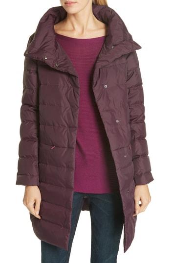 Women's Eileen Fisher Stand Collar Cocoon Down Coat, Size - Purple