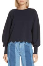 Women's Frame Scallop Hem Puff Sleeve Sweatshirt - Blue