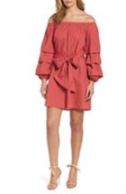 Women's Halogen Poplin Off The Shoulder Dress - Red