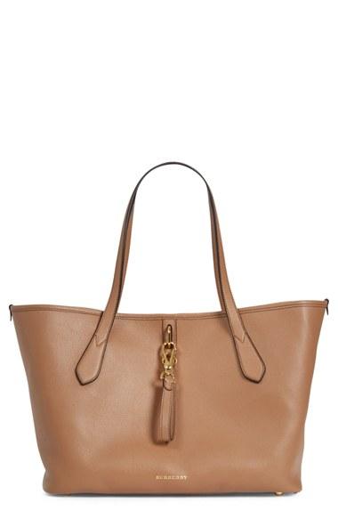 Burberry 'medium Honeybrook' Leather Tote - Beige