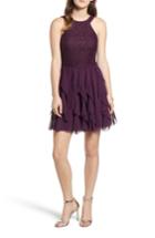 Women's Speechless Glitter Lace & Chiffon Ruffle Party Dress - Purple