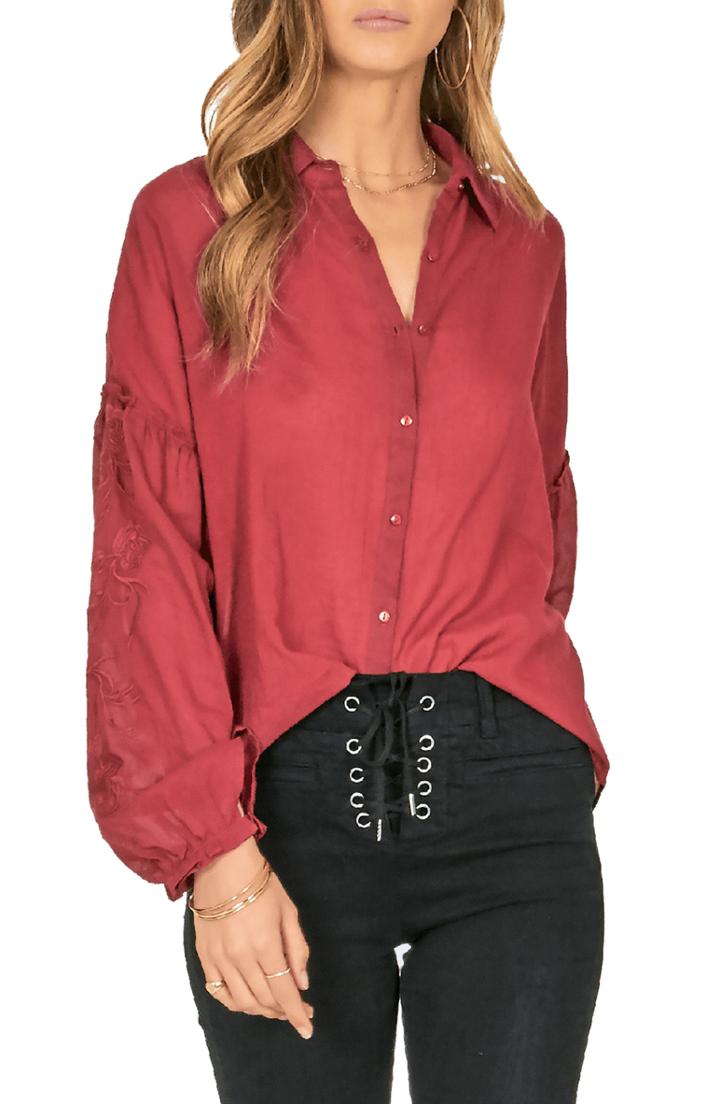 Women's Amuse Society Everyday Love Embroidered Blouse - Burgundy