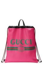 Men's Gucci Logo Leather Drawstring Backpack - Pink
