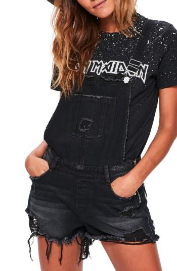 Women's Missguided Busted Hem Denim Short Overalls