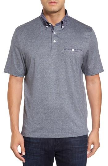 Men's Thomas Dean Heathered Button Down Polo, Size - Blue