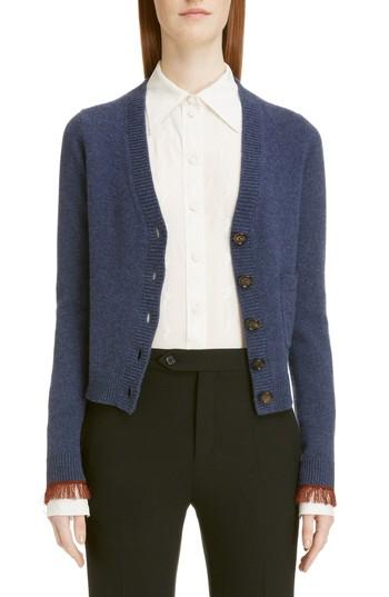 Women's Chloe Fringe Cuff Cashmere Cardigan - Blue