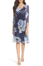 Petite Women's Komarov Orchid Flowers A-line Dress P - Blue