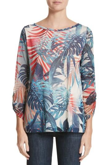 Women's Fuzzi Foliage Print Long Sleeve Top - Blue
