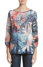 Women's Fuzzi Foliage Print Long Sleeve Top - Blue