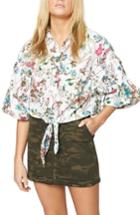 Women's Sancutary Clover Tie Front Cotton Shirt - White