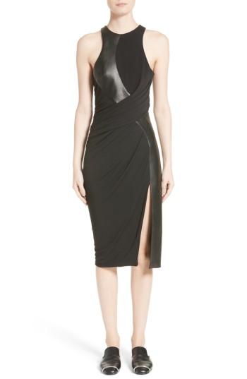 Women's Alexander Wang Draped Jersey & Leather Dress