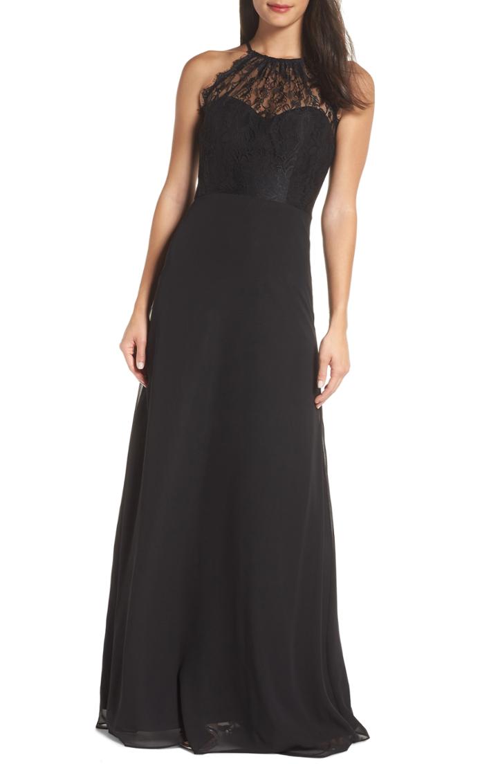 Women's Hayley Paige Occasions Lace Halter Overlay Chiffon Gown - Black