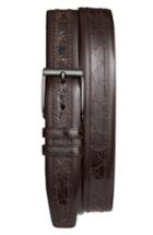 Men's Mezlan 'parma' Calfskin & Genuine Crocodile Leather Belt - Brown