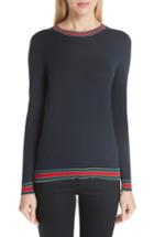 Women's Gucci Stripe Trim Wool Sweater, Size - Blue