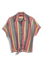 Women's Madewell Rainbow Stripe Tie Front Shirt - Green